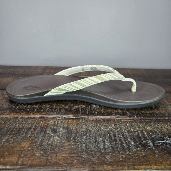 NEW Olukai Ho'Opio Womens Size 6 Sandals Flip Flop Thong Flats Striped White - Picture 8 of 11